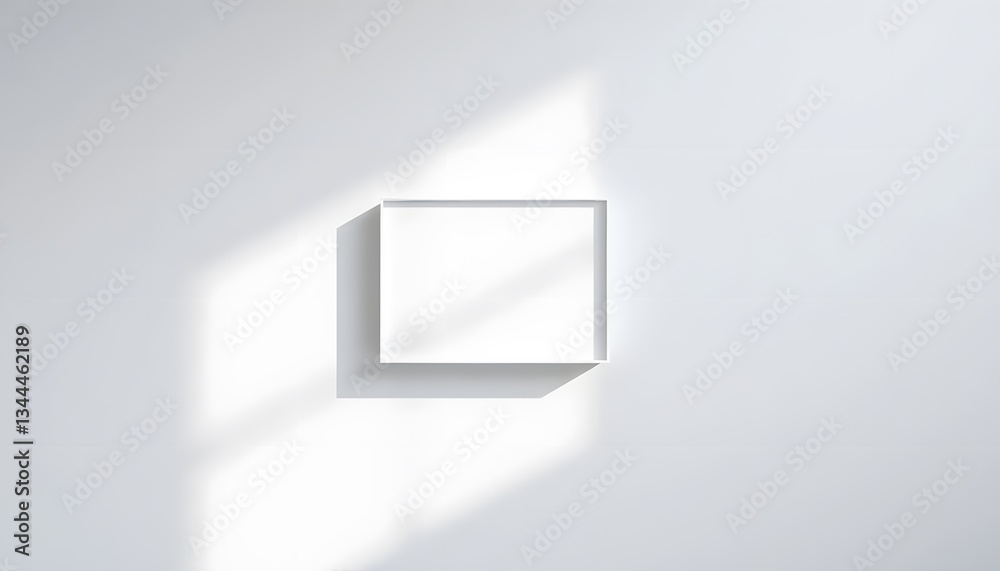 White Square Frame on White Wall with Sunlight White Square Frame on White Wall with Sunlight