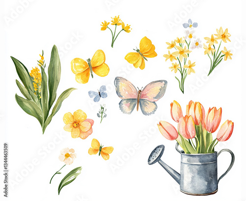 Fototapeta Naklejka Na Ścianę i Meble -  spring, season, illustration, flowers, watercolor,