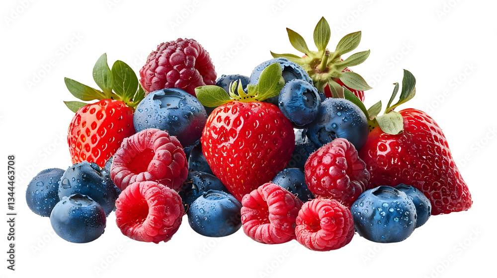 Fresh and Juicy Berries with Water Droplets on a White Background Fresh and Juicy Berries with Water Droplets on a White Background