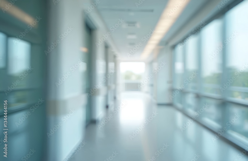 Blurred interior of modern hospital corridor. Abstract motion creates dynamic, airy feel. Clean hall with doors, windows represents health care, medicine industry. Blurred interior of modern hospital corridor. Abstract motion creates dynamic, airy feel. Clean hall with doors, windows represents health care, medicine industry.