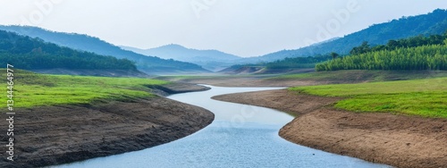 Serene River meandering through lush hills and gentle valleys