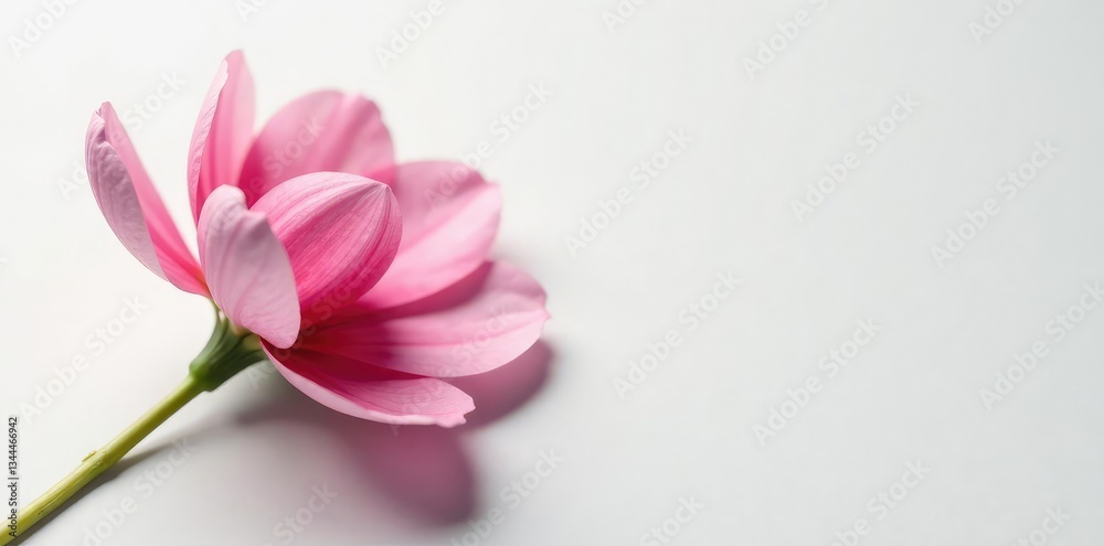 Fototapeta premium Delicate petals unfolding on a crisp white surface, bloom, petal, stem