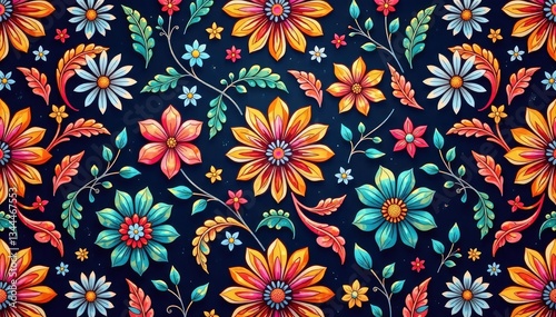 Wallpaper Mural Intricate paisley floral pattern in vibrant hues, print, spring, textile Torontodigital.ca