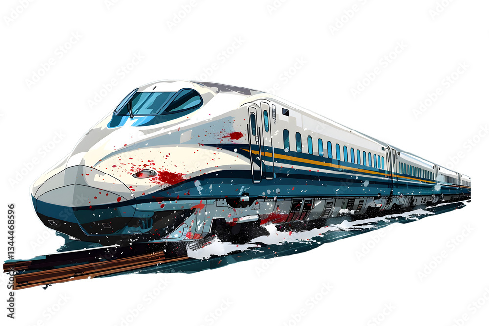 High-Speed Train Illustration with Artistic Blood Stains and Motion Effect