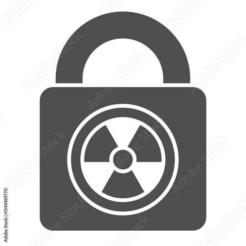 Lock with radiation seal solid icon, atomic energy concept. Vector graphics. Closed radioactive lock sign on white background, glyph style icon for mobile or web design.