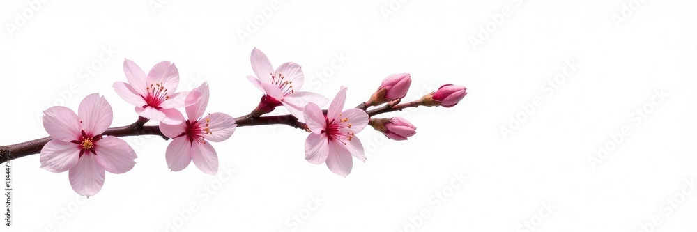 Fototapeta premium Delicate cherry blossom branch isolated on white background, blossoms, spring, branches