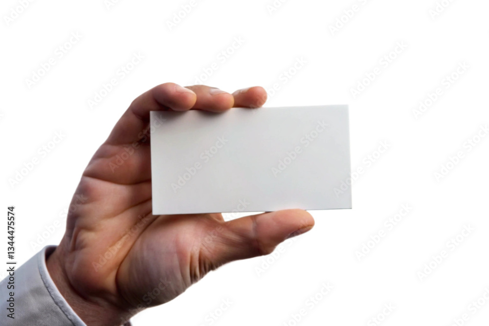 Obraz premium A Man's Hand Holding a Blank White Business Card Against a Black Background