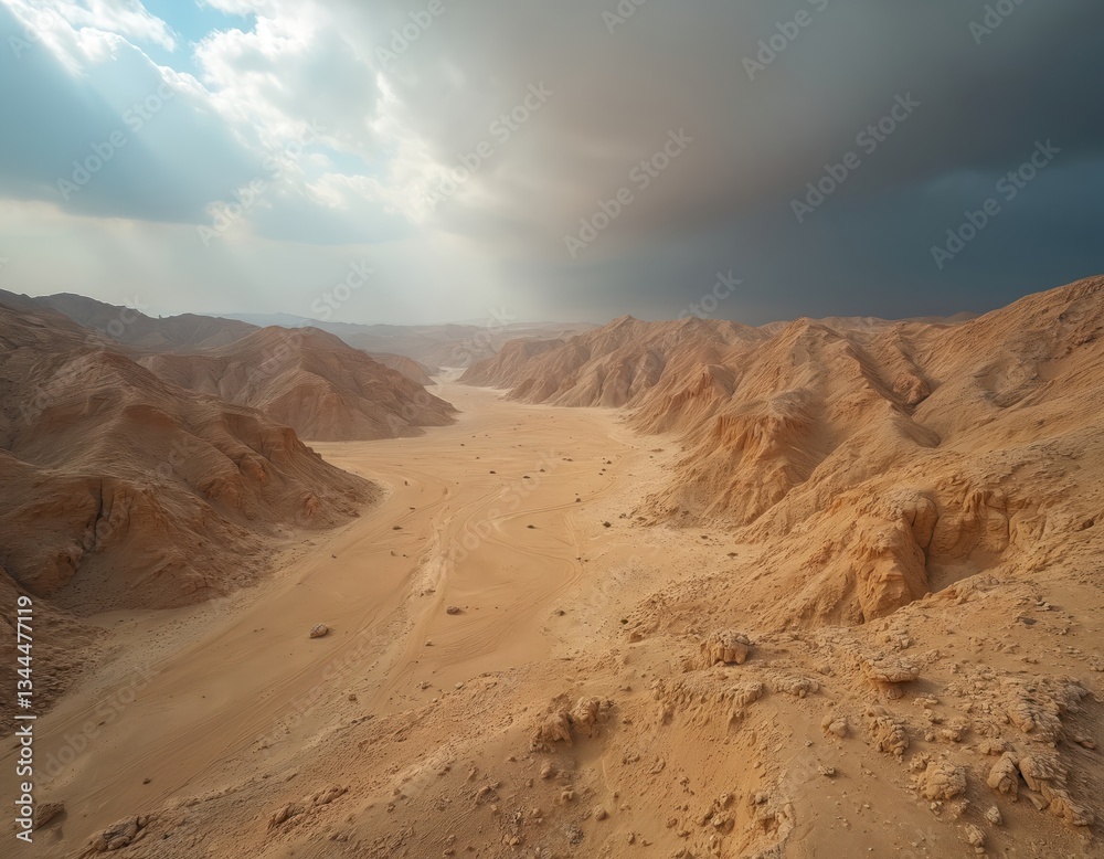Vast Judean Desert aerial view under cloudy sky in Israel. Scenic mountains, rugged terrain. Arid landscape, remote wilderness, earth environment, travel destination. Serene tranquility, adventure Vast Judean Desert aerial view under cloudy sky in Israel. Scenic mountains, rugged terrain. Arid landscape, remote wilderness, earth environment, travel destination. Serene tranquility, adventure
