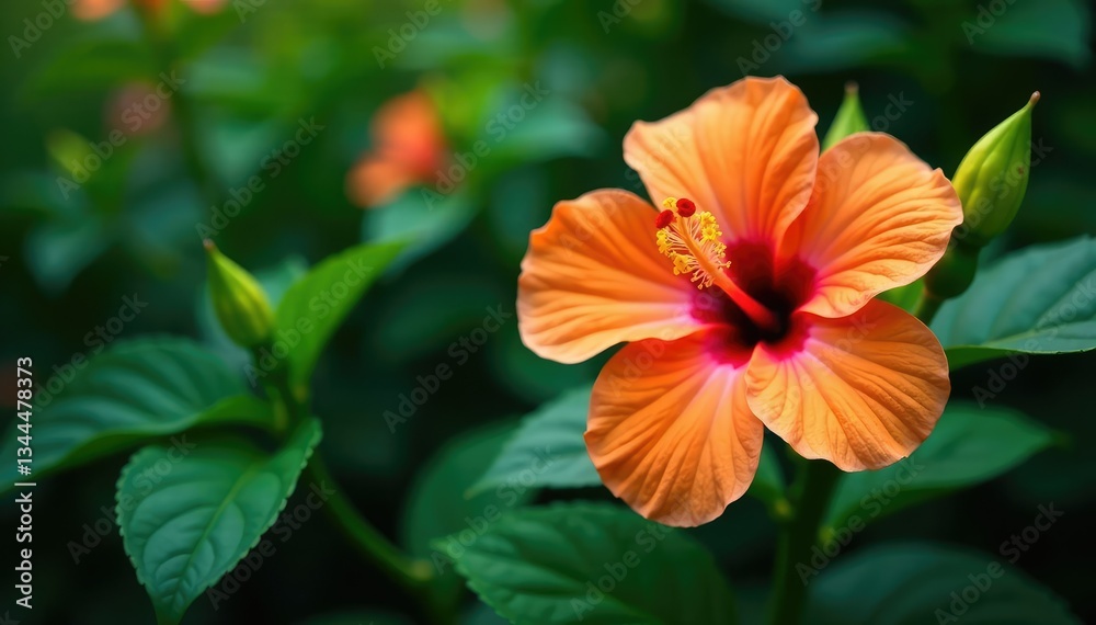 Bold hibiscus & tropical foliage, vibrant orange & green, seamless, wallpaper, art Bold hibiscus & tropical foliage, vibrant orange & green, seamless, wallpaper, art