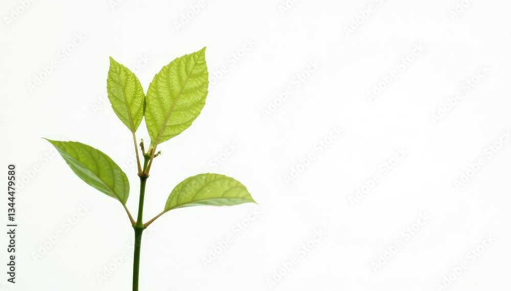 Obraz premium Single, delicate sapling against pure white backdrop, fresh, isolated, spring
