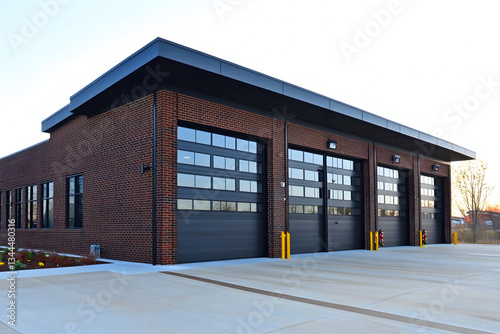 Fire station with large gates, firefighter's day photo
