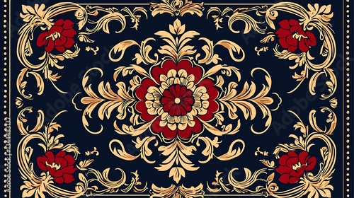 Rich ornate oriental carpet background with floral patterns and vintage elements