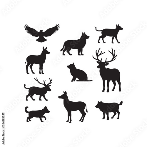 This image showcases a mix of wild animals, including bears, deer, and birds, silhouetted against a light background. It brings out the essence of diverse wildlife coexisting in harmony