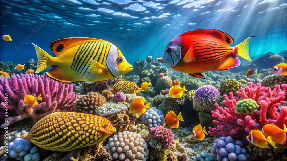 Fototapeta premium Vibrant Red Sea Reef: Butterflyfish, Goldfish & Coral