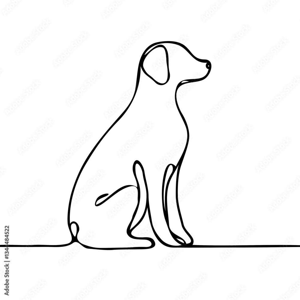 Obraz premium Outline of a sitting dog in minimalist design against white background 