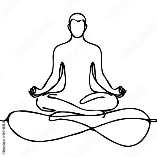 Minimalist line art of a person meditating in a peaceful pose  