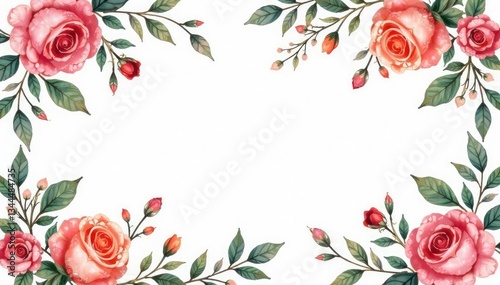 Delicate watercolor roses & leaves, repeating pattern, tileable, vintage