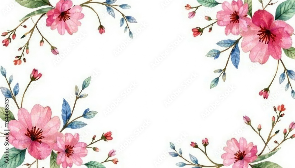 Fototapeta premium Delicate watercolor floral pattern on white background, flower pattern, romantic