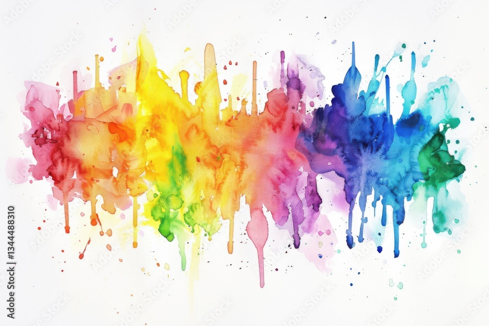 Fototapeta premium Colorful ink blots create an expressive watercolor illustration filled with vibrant hues and dynamic movement