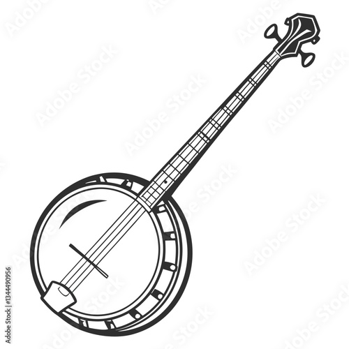 Minimalist banjo vector design on a white background. Simple and elegant musical instrument illustration for logos, prints, and digital art