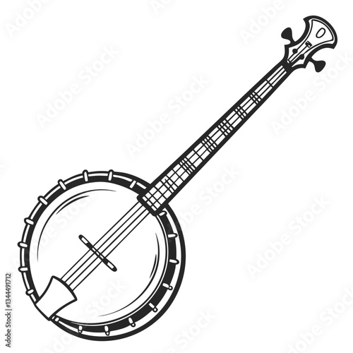 Minimalist banjo vector design on a white background. Simple and elegant musical instrument illustration for logos, prints, and digital art