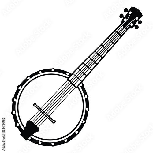 Minimalist banjo vector design on a white background. Simple and elegant musical instrument illustration for logos, prints, and digital art