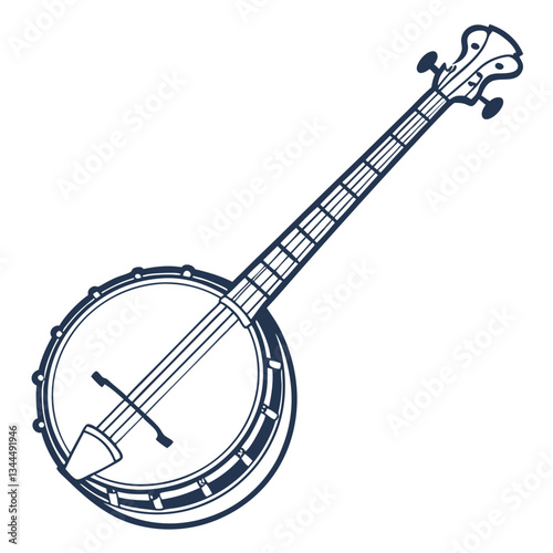 Minimalist banjo vector design on a white background. Simple and elegant musical instrument illustration for logos, prints, and digital art
