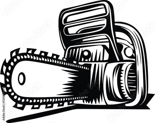 Chainsaw Silhouette Vector Illustration, Black and White Lumberjack Tool Icons