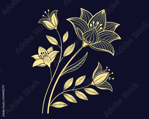 Vector art deco leaves luxury background, elegant vintage fancy floral pattern. Jungle gatsby ornament, line hand drawn wavy nature wallpaper.