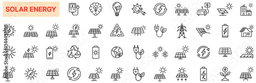 Solar Energy Line Icons, Renewable Power, Photovoltaic Panels, Green Energy, Sustainability, Eco Power, Solar Battery, Sunlight Conversion, Clean Electricity, Alternative Energy
