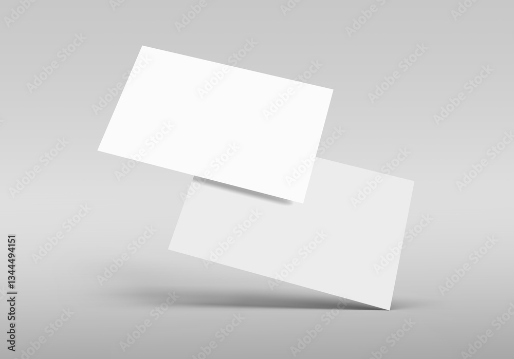 Business card mockup, template, copy space concept with two blank name card isolated on gray background, for mock up, front view layout.