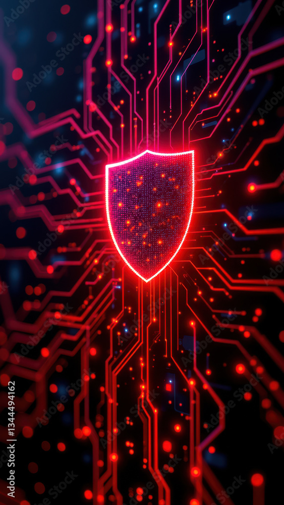 Fototapeta premium Digital shield protecting network security with cyber defense elements against viruses and hacking.
