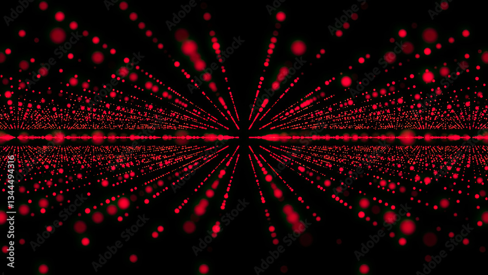 Big data visualization. Abstract futuristic infinite flow of scientific data. Network structure of an array of red dot points. Outer space Background with Trapcode Form.