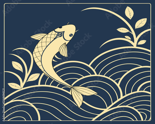 Vector abstract modern and creative gold minimalist wave, line luxury art deco background. Wind, water, organic shape ornament, premium japanese style pattern,