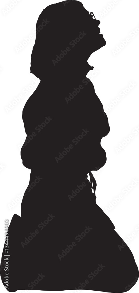 Vector silhouette of a side view of a happy woman on knees looking up Vector silhouette of a side view of a happy woman on knees looking up