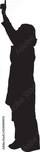 vector; silhouette of side view of standing woman pointing up
