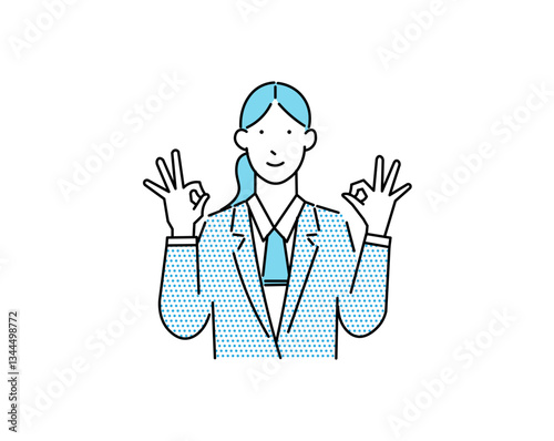 Female avatar businessperson -signing the OK sign- student -Simple Vector Material-女性アバタービジネスパーソン -OKサインをする女性ー学生ーシンプルベクター素材