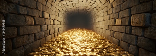 A hidden treasure vault filled with glowing gold and ancient artifacts