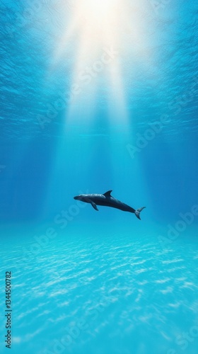 Majestic Dolphin Swimming Gracefully in Sparkling Blue Ocean