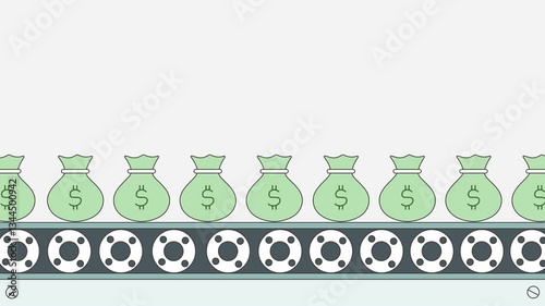 Animation footage shows financial growth business theme with money production line machine