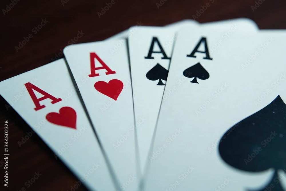 Playing cards arranged in an ace high sequence , close-up, black Playing cards arranged in an ace high sequence , close-up, black