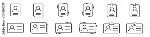 ID card badge outline icon set. Pass icon, passport document icons collection.