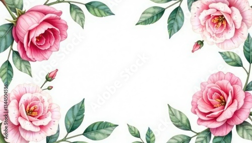Delicate watercolor roses & leaves, pastel hues, wallpaper, illustration