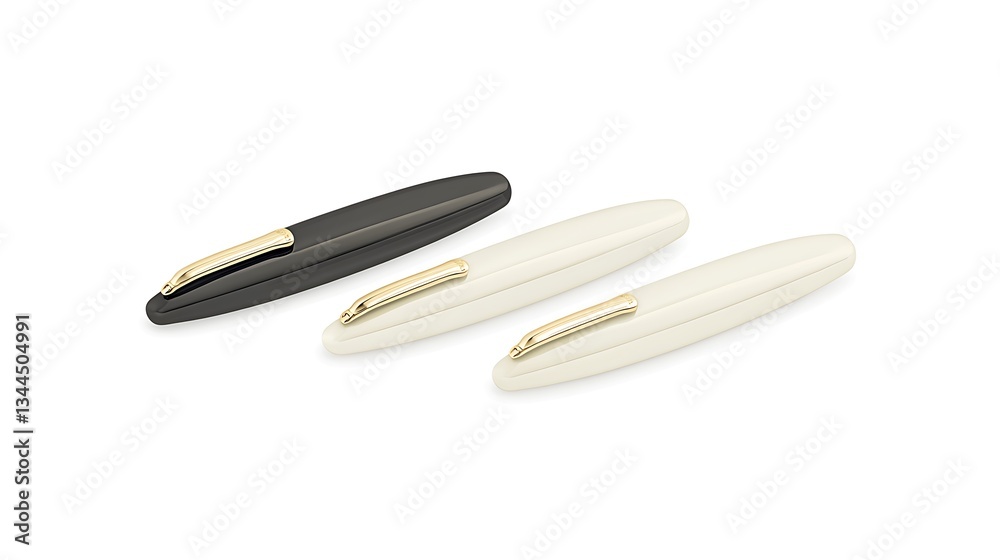 Fototapeta premium Three pens lie on a white background for writing