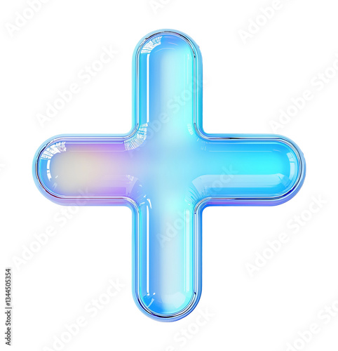 Obraz na płótnie Futuristic glass plus symbol with holographic blue gradient transparent image. First aid emergency sign isolated cutout 3d render. Medical logo cut out clipart design element png w salonie