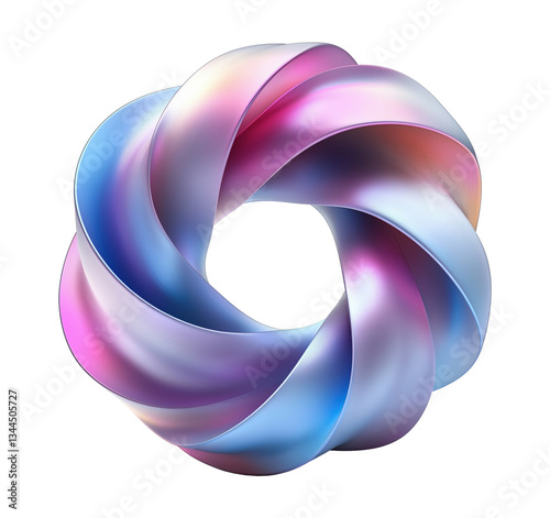 Obraz na płótnie Elegant twisted metallic loop in soft pastel tones transparent image. Futuristic abstract aesthetics isolated cutout 3d render. Artistic abstraction cut out clipart design element png w salonie