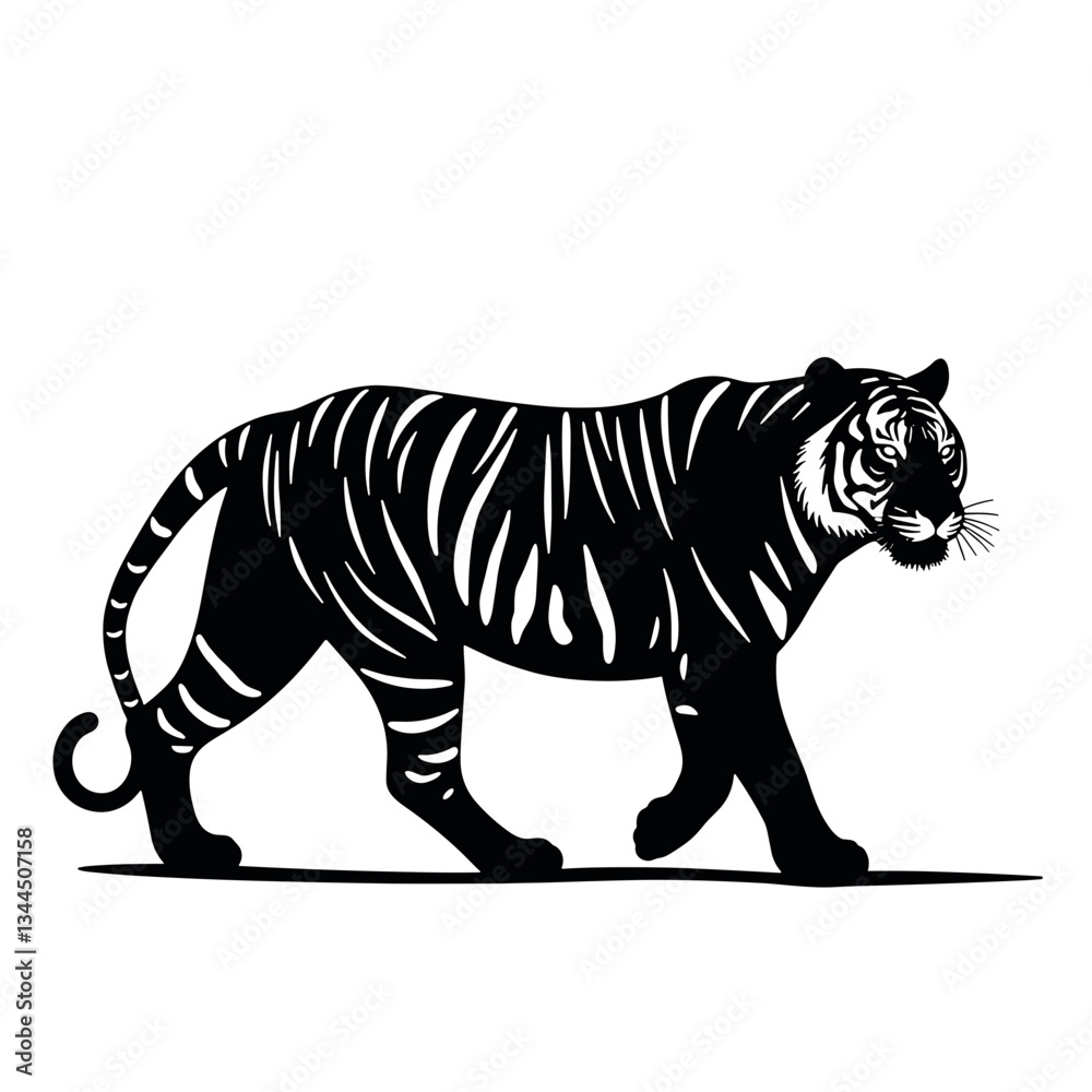 Obraz premium Bold artistic tiger silhouette in black and white, minimalist design