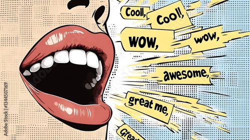 Woman's Mouth for Positive Words, Pop Art, Comic Style.