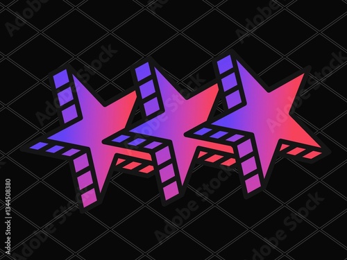 Three Stars Emblem: Three dimensional stars arranged on a grid pattern in an abstract design, using gradient colors for a modern aesthetic. 