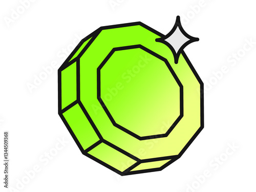 Radiant Gem Illustration: A vibrant green gemstone, expertly drawn and rendered in an eye-catching illustration style. Its faceted surfaces sparkle.